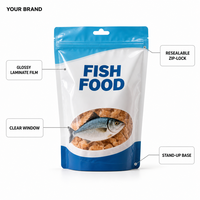 Sachet Doypack personnalisé refermable avec fermeture éclair pour aliments pour poissons - Anti-humidité, avec fenêtre transparente et trou de suspension, 50g-2kg, pour aliments pour animaux de compagnie