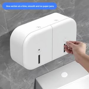 Distributeur central mural à double rouleau en plastique sans perçage Grand porte-rouleau de <span class=keywords><strong>papier</strong></span> hygiénique et boîte à mouchoirs pour les toilettes publiques - Product Image 5