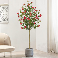 Hoge realistische kunstmatige camelia boom van plastic, milieuvriendelijke binnen-/buitendecoratie voor kantoor, koffiezaak, Kerstmis, Pasen