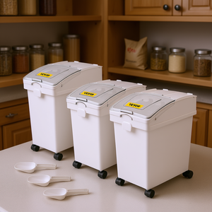 Contenedor de Almacenamiento Veyor para Ingredientes, 6.6 Galones, Material PP Blanco, Tapa Deslizante, Ruedas, Cuchara, Juego de Cocina de 3 Piezas - Product Image 2