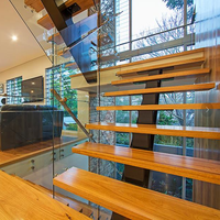Maison moderne Invisible Conception En Porte-à-faux En Acier de Verre Escalier En Bois Escalier Flottant
