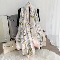 Écharpe longue en satin à imprimé floral pour femme, châle de protection solaire d'été, élégant, léger, pour voyage, plage, foulard de cou, hijab