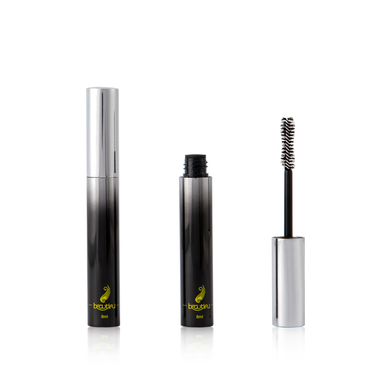 Fresh black and silver gradient 8ml aluminum mascara packaging  lock mechanism luxury mascara tube  mascara container with brush