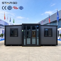Maison conteneur pliable et extensible à double aile de 40 pieds, avec panneaux à âme minérale ignifugés, 3 chambres, salle à manger principale et logement secondaire