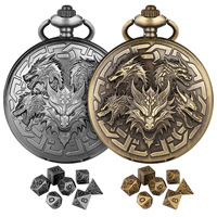 Montre de poche Dragon de l'Ouest rugissant en relief antique avec étui à chaîne Boîte à dés en métal portable pour joueur du MDN Jeu de table