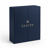 Boîte à parfum de luxe à double ouverture, emballage rigide en papier bleu nuit personnalisé avec logo gaufré or et insert en mousse pour flacon