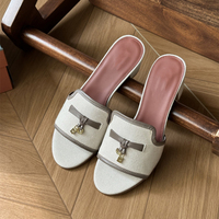 Sandales plates d'été pour femmes de marque originale, chaussures décontractées d'extérieur en cuir véritable, style italien de luxe