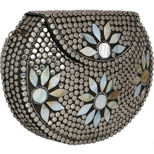 Handmade Eco-Friendly Portable Ladies Fashion <b>Clutch</b> <b>Bag</b> with Metal Stones Beading Cotton Lining Flap Closure for Evening Use - Product Image 3