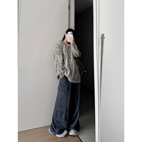 Pull en laine col V pour femme, tricot torsadé bicolore de haute qualité, coupe ample, épais et minimaliste pour l'hiver