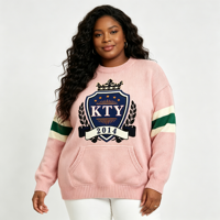 Sweat-shirts à col rond roses personnalisés pour sororité, avec logo chenille sur le devant, lettrage KTY, style preppy, pulls en tricot pour femmes