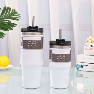 Gobelet isotherme en acier inoxydable 20oz/600ml avec paille, tasse de voyage au design minimaliste, plusieurs couleurs disponibles - Product Image 6