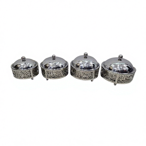 Stainless <b>Steel</b> Round <b>Pot</b> For Etching Base Glossy Nickle Plated Finishing Insulated Casserole Serving <b>Pot</b> Set Of 4 Hammered Lid - Product Image 1