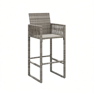 Tabouret de bar en rotin gris, structure en acier thermolaqué, mobilier de jardin extérieur contemporain moderne durable pour usage commercial - Product Image 1