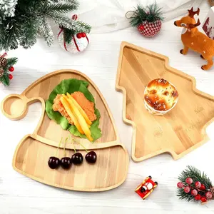 2件圣诞木制服务trChristmas Tree麋鹿帽子形状的木制盘子圣诞DIY独特托盘