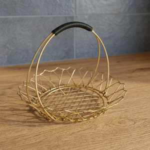Panier de rangement rond en métal, design minimaliste en acier inoxydable, récipient alimentaire pour la cuisine - Product Image 3