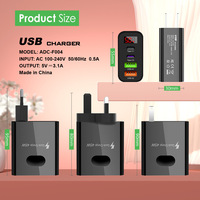 Chargeur LED 45W avec affichage, 2 ports USB, 2 ports Type C, chargeur multi-ports, prise US EU UK, chargeur de téléphone, tablette