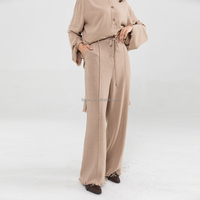 Ensemble personnalisé chemise longue et pantalon pour femme musulmane, en viscose et lin, avec design à pompons, ensemble modeste 2 pièces