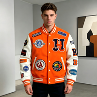 Veste de baseball streetwear pour homme personnalisée, style universitaire américain, patchs vintage avec manches en simili cuir, veste varsity personnalisée
