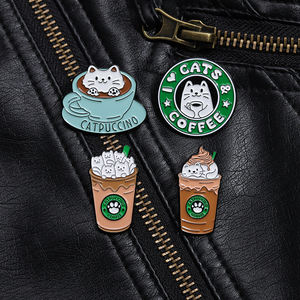 Katzen-Kaffee-Emaille-Pins – Niedliche Katzen-Broschen, Anstecknadeln, Cartoon-Tier-Schmuck als Geschenk für Kinder und Freunde - Product Image 1