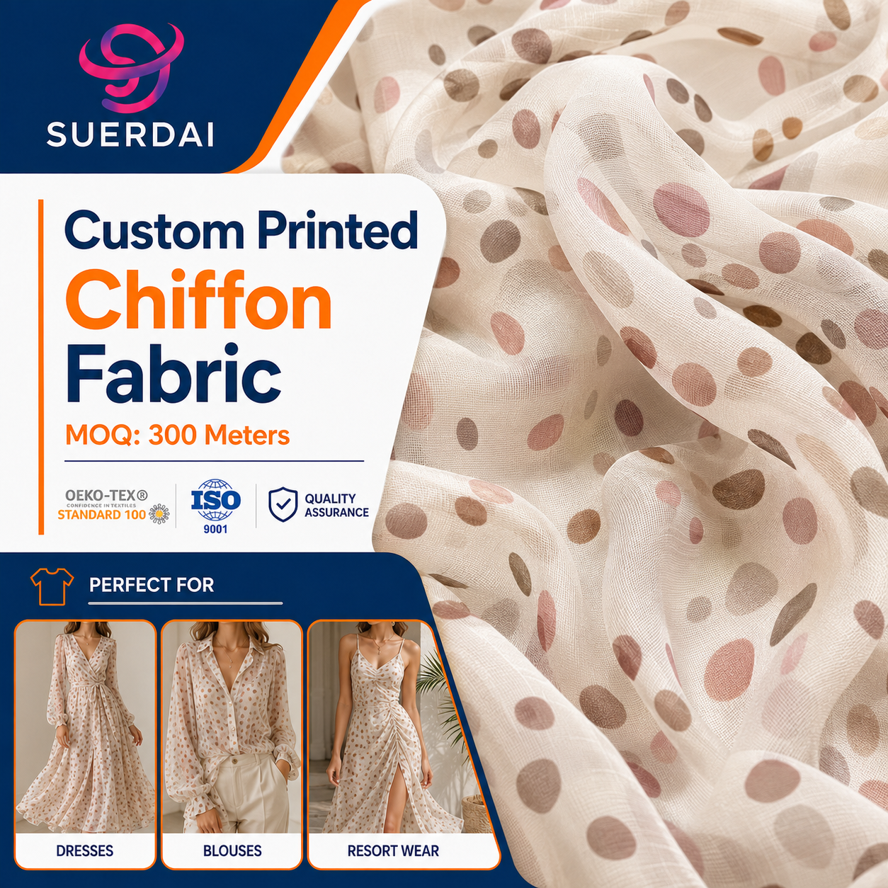 Digital Floral Printed 100D Polyester Chiffon Fabric for Dress 80GSM Sheer Lightweight Wholesale Sourcing by Roll