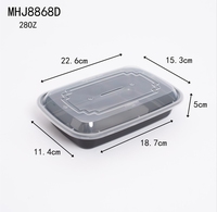Boîte à bento rectangulaire en plastique transparent noir jetable MERCURA 32OZ, boîte à lunch épaisse pour la restauration rapide, conteneur à emporter en PP avec couvercle en PP