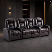 Canapé de cinéma moderne inclinable en cuir véritable avec structure en bois, 4 places, siège deux places, mousse à mémoire de forme, fonctions réglables