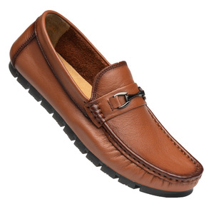 Mocassins en cuir véritable à bout carré, respirants, semelle en caoutchouc, chaussures décontractées d'été pour hommes - Product Image 4