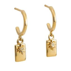 मिल्कशेक टॉप बेच रहे अच्छे गहने-925 18k सोने के न्यूनतम वर्ग सफेद टॉपज़ स्टोन सन पेलेंट ऑक्टागोनल स्टार हूप्स ईयररिंग्स - Product Image 1