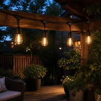 Guirlande lumineuse solaire IP65 S14 pour terrasse, 240LM, blanc chaud, 15+2 ampoules Edison E26, 8-10H, fil noir, 34FT