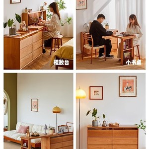 Solid Wood Dressing Table <b>Cherry</b> Wood Integrated Vanity With Mirror Bedroom Furniture Set - Product Image 4
