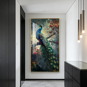 Nouvelle Décoration Murale d'Art Luxe à Motif Animalier pour Salon, Peinture en Porcelaine Cristal de Paon avec LED - Product Image 5