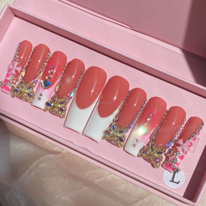 Usine En Gros De Mode Acrylique Presse Sur Les Ongles À La Main De Luxe Bling Presse Sur Les Ongles <span class=keywords><strong>Manucure</strong></span> Française Sur 10 Pcs - Product Image 6