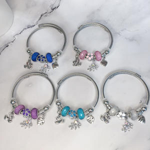 <span class=keywords><strong>Bracelet</strong></span> à breloques fleur en vente chaude, plaqué argent, acier inoxydable, <span class=keywords><strong>bracelet</strong></span> à breloques cœur de <span class=keywords><strong>lotus</strong></span> pour femmes - Product Image 2