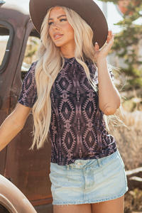 Estivo sudoccidentale motivo azteco tribale da donna Slim Fit girocollo a manica corta T Shirt da donna top abbigliamento - Product Image 5