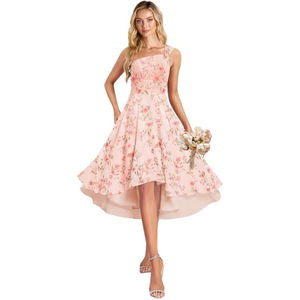 فساتين نسائية قصيرة كتف واحد من الشيفون وصيفة العروس بطيات فستان حفلة رسمي بكشكشة مع جيوب - Product Image 1