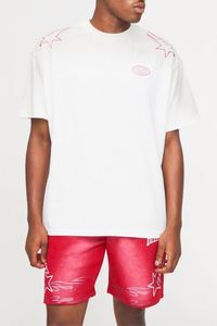 Ensemble deux pièces pour homme : T-shirt oversize rouge délavé par pulvérisation et short en jersey décontracté, style survêtement délavé à l'acide - Product Image 1