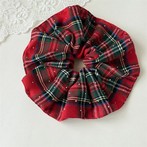 Christmas Fabric Plaid Scrunchies with Nail Beads & Hair Loops-Eco-Friendly Retro Party Supplies for Women - Product Image 4