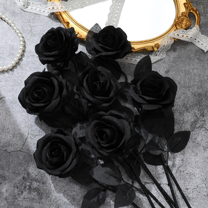 Artificial negro Vintage Rosa boda flor Faux Rose flores góticas Halloween Living decoración del hogar - Product Image 4