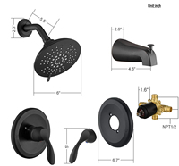 Ensemble de robinetterie de bain et de douche moderne à pression compensée encastrée CUPC avec pomme de douche 5 jets