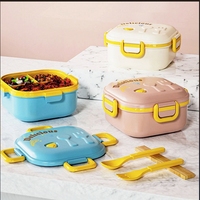 Boîte à bento de pique-nique de dessin animé mignon compartiment à lunch portable pour micro-ondes fourchette cuillère école nourriture fraîche mallette de rangement enfant