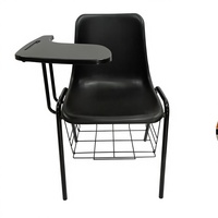 Chaise de bureau ergonomique avec tablette d'écriture intégrée et panier de rangement, structure en plastique et acier durable