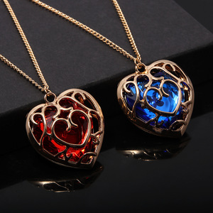 Collier pendentif en alliage plaqué or Haomi CE, lien Skyward Sword, cœur rouge, chaîne à maillons, pierres en zircon, bijoux tendance pour femmes et hommes - Product Image 3
