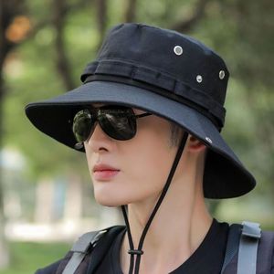 Chapeau Bob Homme Extérieur Bleu Marine Réglable Protection Solaire Respirant Pêche Randonnée Style Toile Décontracté Été - Product Image 2