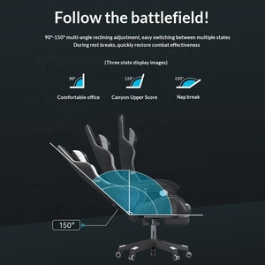快適な人間工学に基づいたリクライニングレザー製高さ調節可能な5つ星ベースキャスター付き拡張可能なPCゲーミングチェア、モダンな回転式 - Product Image 3