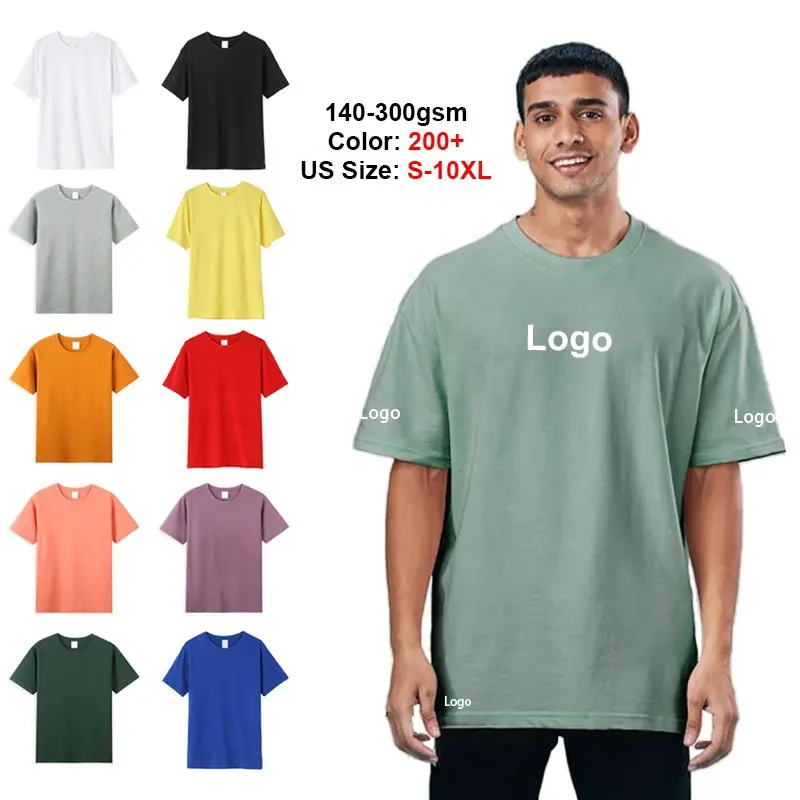 Camiseta de talla grande para hombre algodón 100% Impresión logotipo personalizado en blanco peso pesado cuello simulado Camiseta de algodón camiseta de gran tamaño