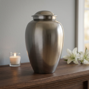 Silver Aluminum Cremation Urn Matte Metal Keepsake <b>Casket</b> Round Memorial <b>Ashes</b> Container <b>for</b> Home Display - Indian Home Crafts - Product Image 3