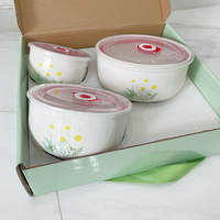 Ensemble cadeau de quatre bols à riz en céramique écologiques à motif floral, avec boîte cadeau colorée et personnalisation du logo sur le dessus – Vente chaude