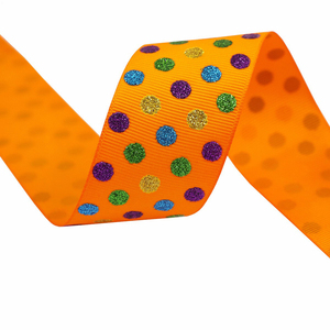 Nastro in Grosgrain Glitterato con Pois Scintillanti per Halloween, 3,8 cm x 10 Iarde, per Confezioni Regalo e Decorazioni per Feste - Product Image 5