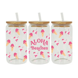 Bouteille en verre ronde ambrée de 16 oz, autocollants de transfert UV DTF pour tasses, motifs tropicaux d'été, autocollants de transfert métalliques Coffee <span class=keywords><strong>Babe</strong></span> - Product Image 2