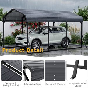 Abri de voiture en métal 10x15 pieds avec <span class=keywords><strong>toit</strong></span> en acier galvanisé, abri de voiture robuste, <span class=keywords><strong>garage</strong></span> extérieur pour voiture, camion, camping-car, bateau, tracteur - Product Image 5